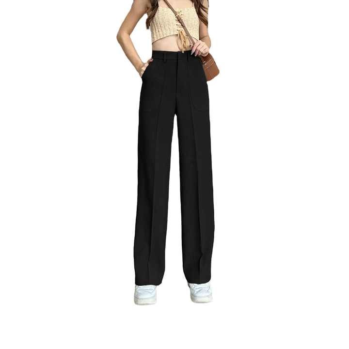 Women's High Waist Mid Leg Trousers Comfortable Cotton Pocky Fabric Casual Plus Size Pants with Printed Pattern